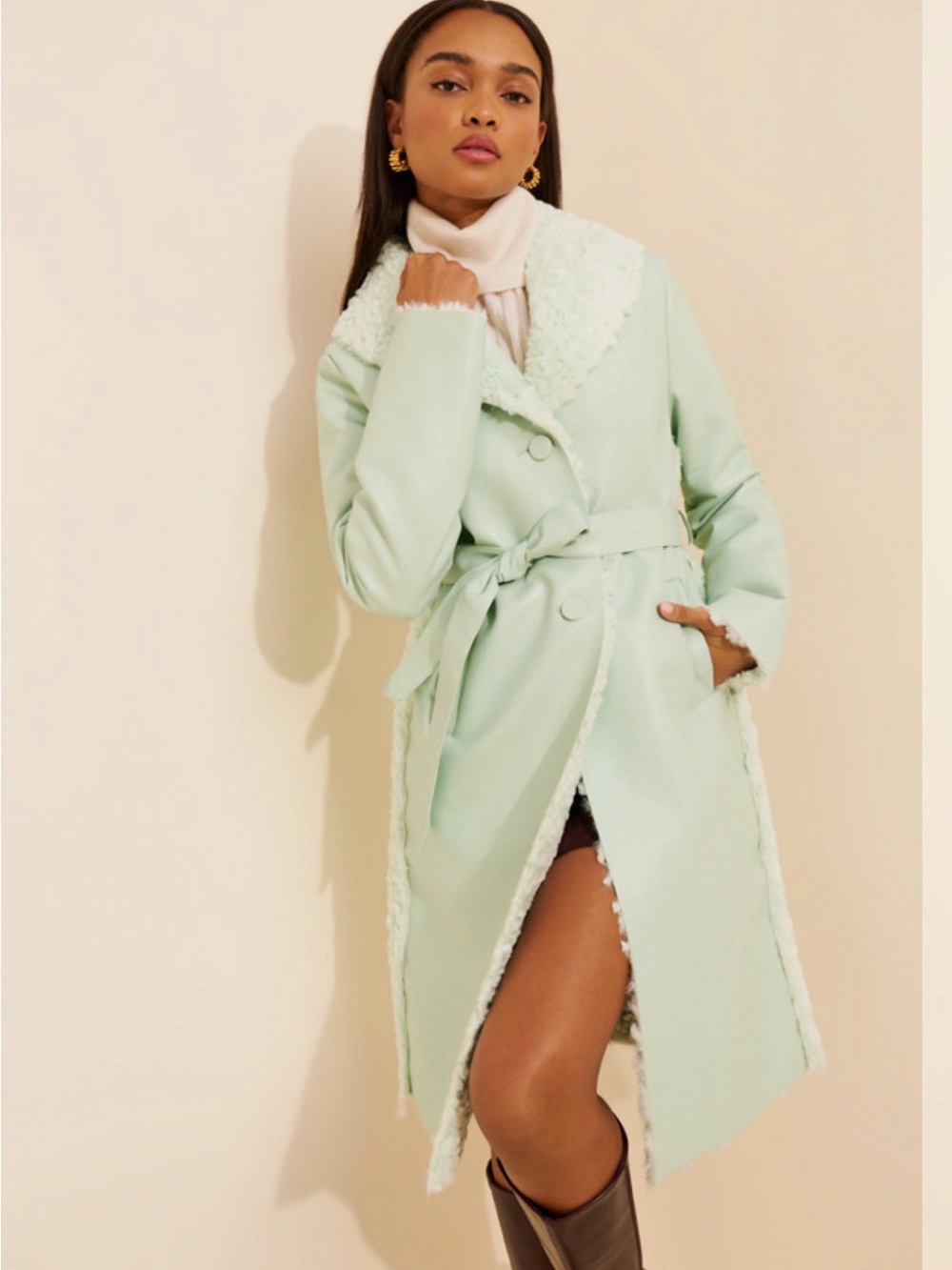 Unreal Fur Plush Mint Faux Fur Coat with Branded Sparkle Label